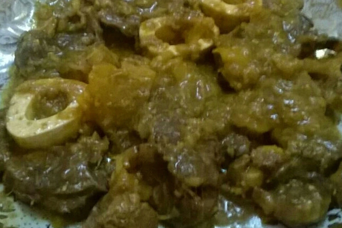 Traditional Tanjia Marrakchia slow cooked beef in an earthenware urn